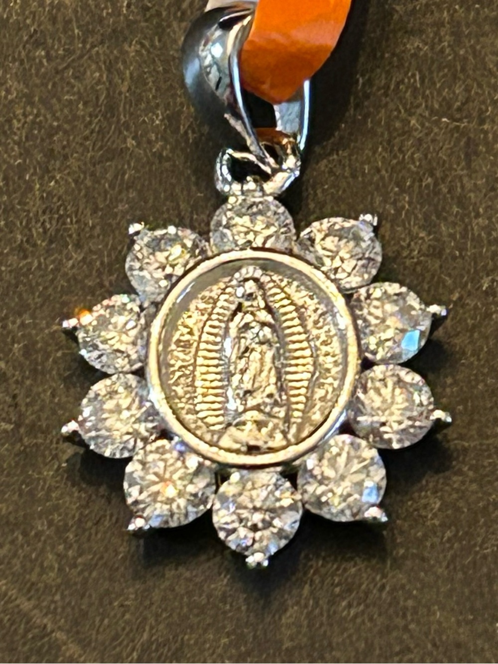 Virgin Mary Halo Pendant Necklace w/ 0.70CTW Moissanite Rounds 925 Sterling - Picture 3 of 9